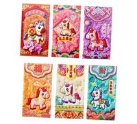 6Pcs Chinese New Year Embroidered Red Packets Horse Design Money Holder Home Decoration