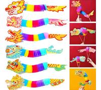6Pcs Chinese New Year Paper Dragon Decoration Chinese 3D DIY Paper Dragon Hanging Garland Banner Crafts Handheld Chinese Paper Dragon Puppet Toys for Kids Toddlers Spring Festival Party Supplies