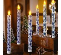 6PCS Chinoiserie Flameless Candles - 10.6 Inch Blue and White Candles with Remote Floral Taper Candles Battery Operated Blue Chinoiserie Decor for Wedding Party Home Decor Festival Gifts