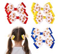 6pcs Chocolate Cookie Hair Clips Set, 3 Color Kawaii Cookie Monster Cartoon Theme Hair Bow for Halloween Birthday Cartoon Theme Party Headband Comic Event Costume Accessories(Yellow, Red, Blue)