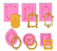 6PCS Chocolate Molds Silicone Picture Frame Mold, Baroque Style Mini Air Dry Polymer Clay Mold, Vintage Photo Frame Molds for Crafts Cupcake Topper Cake Decoration Chocolate Candy(Pink)