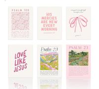 6pcs Christian Wall Art, Pink Bible Verse Canvas Poster, Religious Cute Girls Scripture Pictures Prints Psalms 23 The Lord Is My Shepherd, Trendy Bedroom Artwork For Women Girls 10x8 Inch Unframed