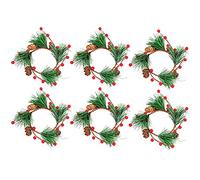 6pcs Christmas Candle Rings Christmas Wreath Napkin Rings, Red Berry Candle Rings Wreaths Napkin Buckles With Pine Cones For Pillars Christmas Table Decorations Centerpieces