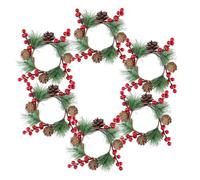 6pcs Christmas Candle Wreath Pvc Pine Needle Ring Rustic