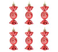 6PCS Christmas Candy Ornaments Glitter Red Christmas Tree Hanging Decorations with Golden Ropes Sweet Peppermint Candy Cane Baubles Hanging Pendants for Xmas Halloween Party Home Decor