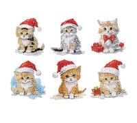 6PCS Christmas Cats DIY Diamond Painting Refrigerator Magnet Kit Special Shape Rhinestone Refrigerator Stickers Art Magnet Fridge Stickers Easy DIY Crafts for Beginner Adult Home Decor Gift