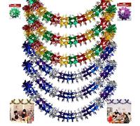6Pcs Christmas Ceiling Decorations Set, Total 12M Foil Snowflake Garlands, Xmas Party Supplies Festive Wall Hanging Decorations, New Year Holiday Home Decor