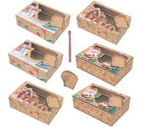 6Pcs Christmas Cookie Gift Boxes, Christmas Cookie Boxes Kraft Xmas Bakery Treat Boxes Brown Kraft Paper Boxes with Clear Windows Party Gift Boxes with Hemp Ropes and Labelles for Birthday 22*15*7cm