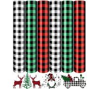 6Pcs Christmas Cricut Vinyl Bundle, Black White Green Red Buffalo Plaid Iron On HTV Vinyl for DIY Crafts T-Shirt Silhouette Cameo or Cricut, 12 x 10 in