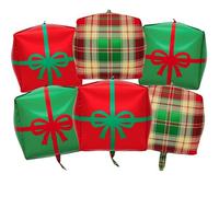 6Pcs Christmas Cube Gift Box Balloons, Red Green Gingham Plaid Balloons for Christmas Party Decoration, New Year Party Supplies