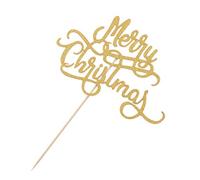 6Pcs Christmas Cupcake Topper Gold Glitter Merry Christmas Cake Picks Xmas Cake Toothpick Flags Dessert Fruit Picks for Holiday Party Decorations Supplies