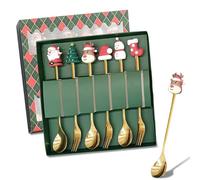 6PCS Christmas Cutlery Set, Spoon and Fork Set, Xmas Coffee Tea Spoons Cake Forks, Xmas Tableware Ice Cream Dessert Stirring Teaspoons, Christmas Cracker Fillers Gifts for Women (Green)