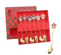 6PCS Christmas Cutlery Set Spoon and Fork Set Xmas Coffee Tea Spoons Cake Forks Xmas Tableware Sets Ice Cream Dessert Stirring Teaspoons Christmas Stocking Fillers Party (Red)