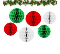 6pcs Christmas Decorations Hanging Paper Honeycomb Pom Poms for Xmas Tree Room Ceiling, Red Green White Paper Ball Ornaments Christmas New Years Eve Indoor Home Office Party Decorations Supplies
