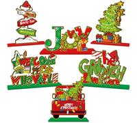 6Pcs Christmas Decorations Wooden Table Centerpiece Green Merry Christmas Party Table Decorations Red and Green Joy Tabletop Ornament for Holiday Xmas Party Tiered Tray Decor