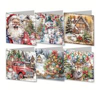 6PCS Christmas Diamond Art Cards Kit,5D DIY Folding Diamond Art Painting Christmas Theme Greeting Card Kit,Thank You Cards with Envelope Blessing Greeting Card Set for Xmas Birthday Thanksgiving Day