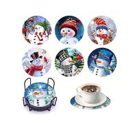 6Pcs Christmas Diamond Art Coasters with Holder Waterproof Full Drill 5D Diamond Painting Coasters Kits Crystal Art Cartoon Coaster for Car Cups Drinks Home Bar (Snowman A)