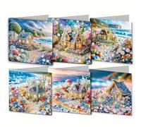 6PCS Christmas Diamond Art Painting Greeting Cards Set 5D DIY Christmas Card Making kit with Envelopes for Children Adults Beginners Gift Holiday Craft (D)