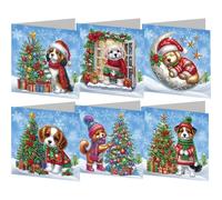 6PCS Christmas Dog and Tree 5D Diamond Painting Greeting Card Kits DIY Holiday Diamond Art Cards with Envelopes Festive Paint Card for Adults DIY Craft Family Friend Birthday Xmas Gifts