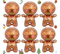 6pcs Christmas Foil Balloons Gingerbread Man Foil Balloon Merry Christmas Party Balloons Decorations Xmas Aluminum Film Mylar Helium Self Inflate Balloon for New Year Eve Holiday Home Garden Decor