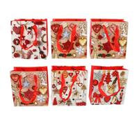 6pcs Christmas Gift Bag White Paper Shopping Pouch with Handle | Reusable Festive Presentation, Simple Christmas Elements Patterns, Candies and Wedding Favor Gifting Random Style