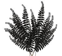 6PCS Christmas Glitter Leaves 63cm Artificial Boston Fern Black Glitter Leaf Floral Picks Christmas Tree Decorations Artificial Leaves Stem for Xmas Tree Ornaments Halloween New Year Flower Arrangment
