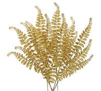 6PCS Christmas Glitter Leaves 63cm Artificial Boston Fern Gold Glitter Leaf Floral Picks Christmas Tree Decorations Artificial Leaves Stem for Xmas Tree Ornaments New Year Flower Arrangment