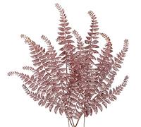 6PCS Christmas Glitter Leaves 63cm Artificial Boston Fern Rose Gold Glitter Leaf Floral Picks Christmas Tree Decorations Artificial Leaves Stem for Xmas Tree Ornaments New Year Flower Arrangment