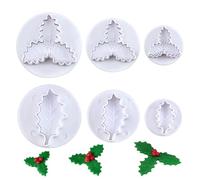 6Pcs Christmas Holly Leaf Plunger Cutters, Cake Cupcake Gum Paste Sugar Craft Decorating Tools