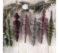 6Pcs Christmas Honeycomb Ornaments for Tree, 3D Paper Honeycomb Hanging Decorations Neutral Finial Christmas Ornaments Lanterns for Xmas Tree New Year Holiday Party Home Decor, Green Pink Gray