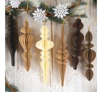 6Pcs Christmas Honeycomb Ornaments for Tree, 3D Paper Honeycomb Hanging Decorations Vintage Finial Christmas Ornaments Lanterns for Xmas Tree New Year Holiday Party Home Decor, Brown Khaki Beige