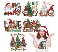 6Pcs Christmas Iron on Transfer Patches Xmas Design Iron on Stickers Heat Transfer Vinyl Decals Red Green Santa Claus Dwarf Tree Gift Design Merry Christmas Applique for T-Shirt Hoodie DIY Craft Decor