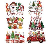 6Pcs Christmas Iron On Transfers for Tshirts - Christmas Heat Transfer Viny Love Santa Tree Reindeer Design Iron On Transfers for Pillow Backpack - DIY Craft Supplies