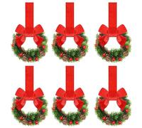 6PCS Christmas Kitchen Cabinet Wreaths With Ribbon Mini Christmas Artificial Norfolk Cedar Pine Holiday Wreaths For Window Door Valentine 60X16CM