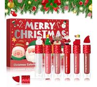 6Pcs Christmas Lip Gloss Set for Women, Long Lasting Lip Gloss with Velvet Matte & Shimmer Finishes, Waterproof Glossy Lip Gift, Holiday Makeup Kit, Cute Lip Balm Beauty Gift Sets