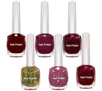 6Pcs Christmas Nail Polish Set | Red & Shimmer Nail Varnish Gift Set | Wine Red, Cherry, Pink Star Glitter, Yellow Glitter | Xmas Nail Gift Set for Women Girls, Long Lasting & Weak Smell 6x12ml