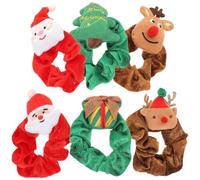 6pcs Christmas Ponytail Hair Ropes Cloth Scrunchy Hair Band | Cartoon Patterns, Classic Festive Colours, Gentle Hold for Ponytails, Half-up Styles, Buns, Boy Girl