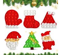 6Pcs Christmas Poppet Fidget Toy Set, Stocking Fillers Kids Silicone Sensory Fidget Popper Toys Pack, Christmas Bubble Fidget Toys Set for Gift Kids