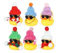 6pcs Christmas Rubber Ducks with Knitted Hats, Sunglasses & Accessories - Festive Yellow Duck Set for Car Dashboard Decor, Party Favors