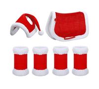 6Pcs Christmas Santa Hat Saddle Pads Multi-Purpose Leg Wraps with Faux Fur Trim for Christmas Horse Costume Accessories
