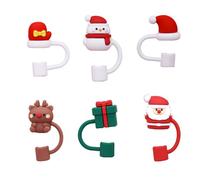 6pcs Christmas Silicone Straw Covers Dustproof Drinking Caps Toppers Cartoon Ornament Lids for Tumblers Cup Christmas Straw Covers