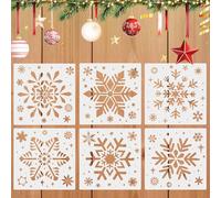 6PCS Christmas Stencils for Crafts Reusable,Plastic Craft Snowflake Xmas Drawing Template,DIY Painting Templates Christmas tencils for Painting Spraying on Window,Glass,Wood,Wall,7.9x7.9in