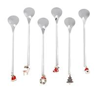 6pcs Christmas Stirring Spoons, 6 Style Stainless Steel Christmas Tea Coffee Spoons with Kawaii Santa Claus Xmas Tree Bell Wreath Stocking Elk Pedant for Drinks Dessert Xmas Party Favor