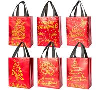 6Pcs Christmas Tote Gifts Bags,20 * 25 * 10cm Medium Size Xmas Present Bags,Red Reusable Gift bags for Presents