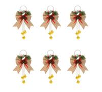 6Pcs Christmas Tree Bell Bows Set Rustic Burlap Bowknots with Jingle Bells & Pine Cones Hanging Ornament for Holiday Party Decorations Indoor (Multicolor, 30 * 13cm)