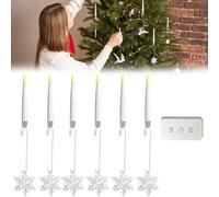 6PCS Christmas Tree Candles with Remote, Flickering Flameless Candles for Christmas Tree, Battery Operated Christmas Candles with Snowflakes, Crystal Balls,Birds or elk, for Home, Party Decor (A)
