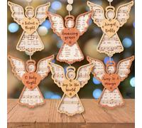 6Pcs Christmas Tree Decorations Angel Music Sheet Ornaments Set Wooden Music Instrumental Angel-Shaped Decorative Hanging Pendants for Xmas Tree Holiday Winter Home Decor Xmas Gift Ideal