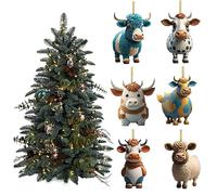6PCS Christmas Tree Ornaments Cow Ornaments for Christmas Tree Cartoon Cow Hanging Decorations Acrylic Hanging Cow Christmas Ornaments for Xmas Gifts Window Car Interior Decor Not 3D