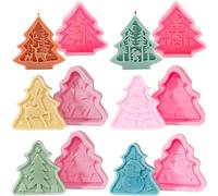 6pcs Christmas Tree Shaped Silicone Mold Set, Atarvana Relief Style Christmas Molds with 10pcs Candle Wick for Soap Candle Making -Christmas Trees, Santa Claus, Reindeer, Snowman
