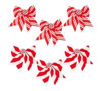 6pcs Christmas Tree Topper Bow Wired Fabric Red White Stripe